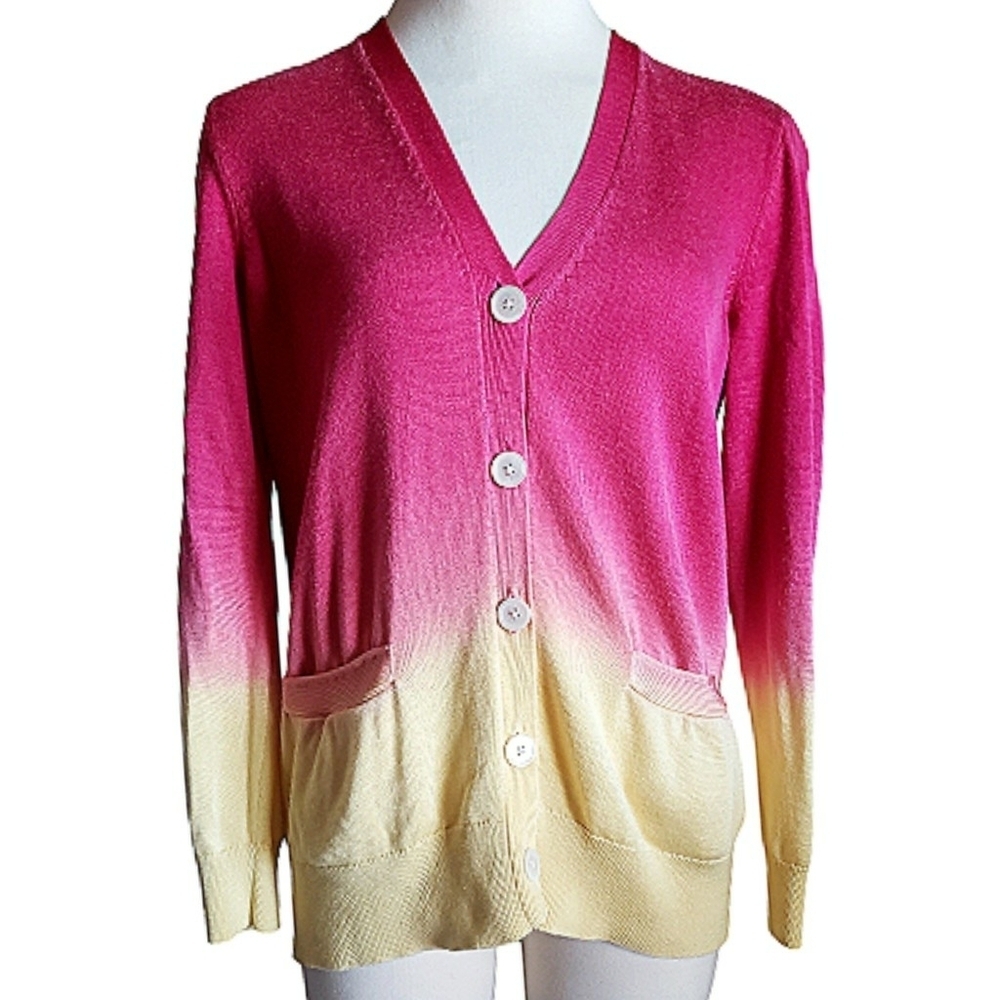 Lauren Ralph Lauren Dip Dye Cardigan Black Label City Girl Mod Classic Womens SP